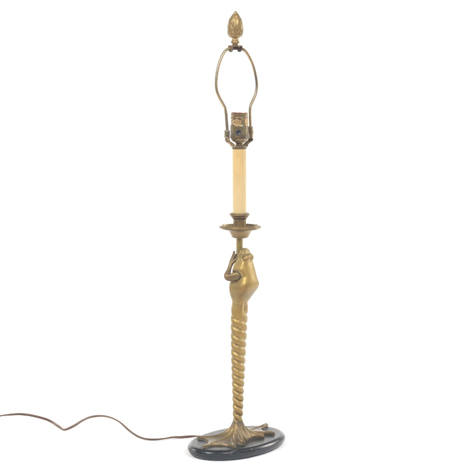 Chapman Brass Frog Lamp with Silk Shade - Image 2 of 8