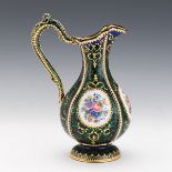 Limoges Ottoman Empire Embossed Silver/Gold Foil, Hand Painted and Enameled Bejewelled Ewer, ca. 19