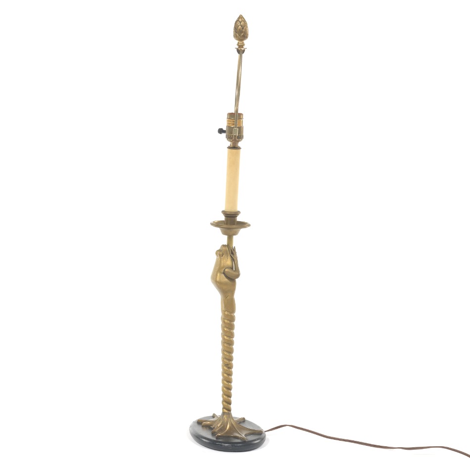 Chapman Brass Frog Lamp with Silk Shade - Image 6 of 8