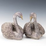 Spectacular English Sterling Silver Clad Pair of Mirror Image Large Swan Sculptures, by Camelot Sil