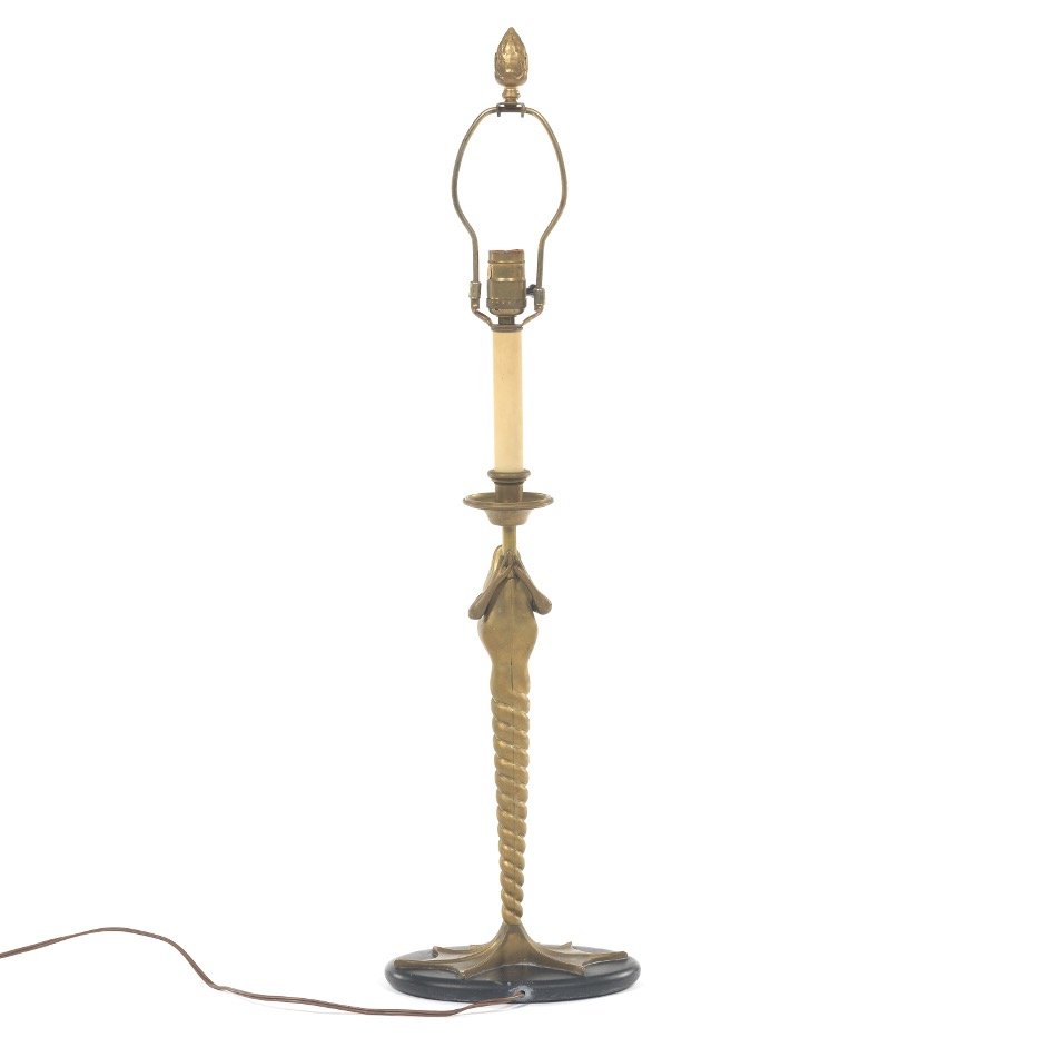 Chapman Brass Frog Lamp with Silk Shade - Image 5 of 8