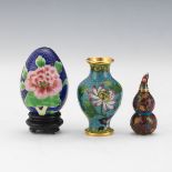 Chinese CloisonnÃ© Enamel Snuff Bottle, Cabinet Vase and Porcelain Egg on Stand