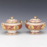 Pair of English Belle Epoque Porcelain Lidded Compotes, ca. Late 19th Century