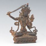 Tibetan Antique Gilt and Lacquered Bronze Sculpture of Manjushri