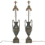 Pair of Neoclassical Marble and Silvered Bronze Lamp Bases