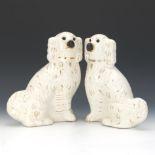 Pair of Staffordshire King Charles Spaniel Porcelain Figures, ca. Early 19th Century