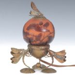 Rare Galle Acorn Glass and Dragonfly Nightstand Lamp, ca. 1900