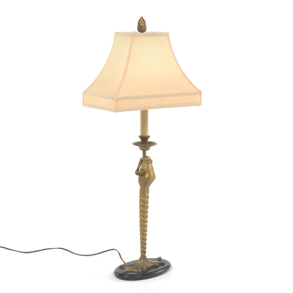 Chapman Brass Frog Lamp with Silk Shade
