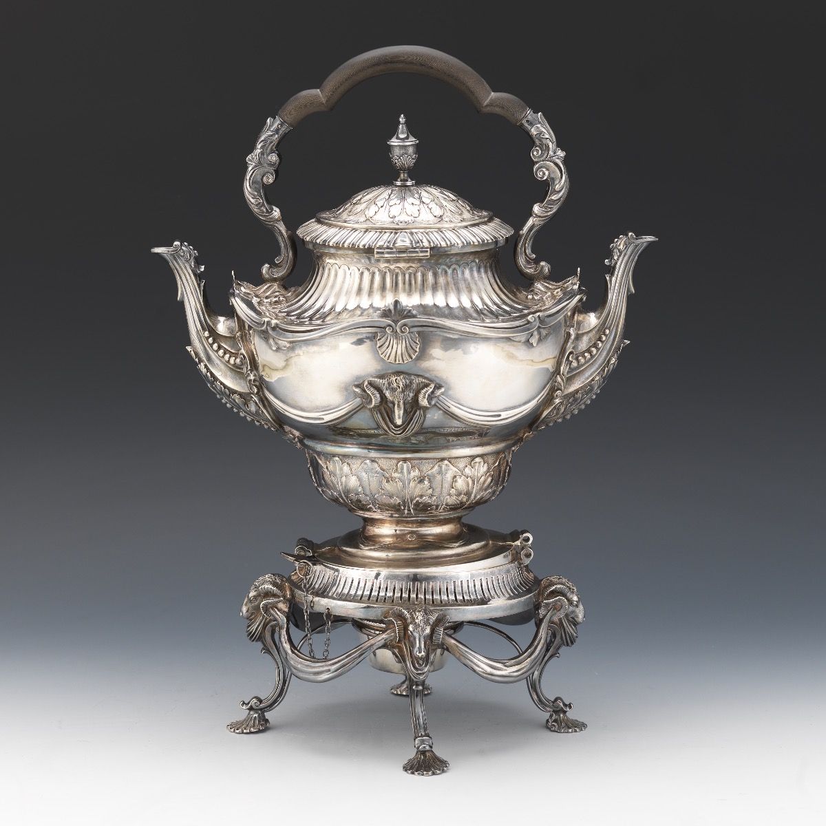 Impressive Sheffield Silver Plated Double Spout Tilted Hot Water Kettle, ca. late 19th Century