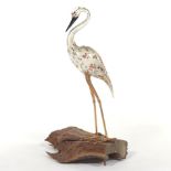 Zenatti Murano Vintage Art Glass and Gilt Brass Rotating Egret Sculpture on Wood Base