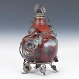 Cristalline Galle Double Gourd Vase with Metal Foliate Overlay, ca. 1900