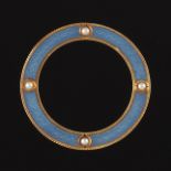 Art Deco Gold, Enamel and Seed Pearl Circle Brooch
