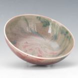 Chinese Porcelain Flambe Aubergine and Peach Bloom Glaze Footed Bowl, Kangxi Apocryphal Marks