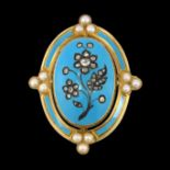 ANTIQUE ENAMEL DIAMOND AND PEARL BROOCH