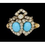 ANTIQUE VICTORIAN TURQUOISE AND DIAMOND TWIN HEART RING