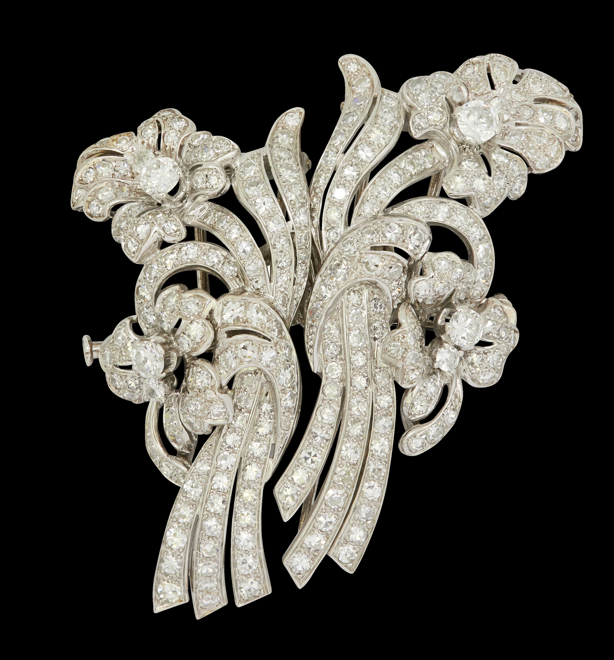 DIAMOND FLORAL DOUBLE CLIP BROOCH