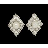 PAIR OF PEARL AND DAIMOND EARRINGS