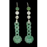 PAIR OF NATURAL JADE AND DIAMOND DROP EARRING