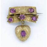 ANTIQUE VICTORIAN AMETHYST BOW DROP BROOCH