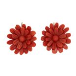 PAIR OF CORAL CARVED FLORAL EARRINGS