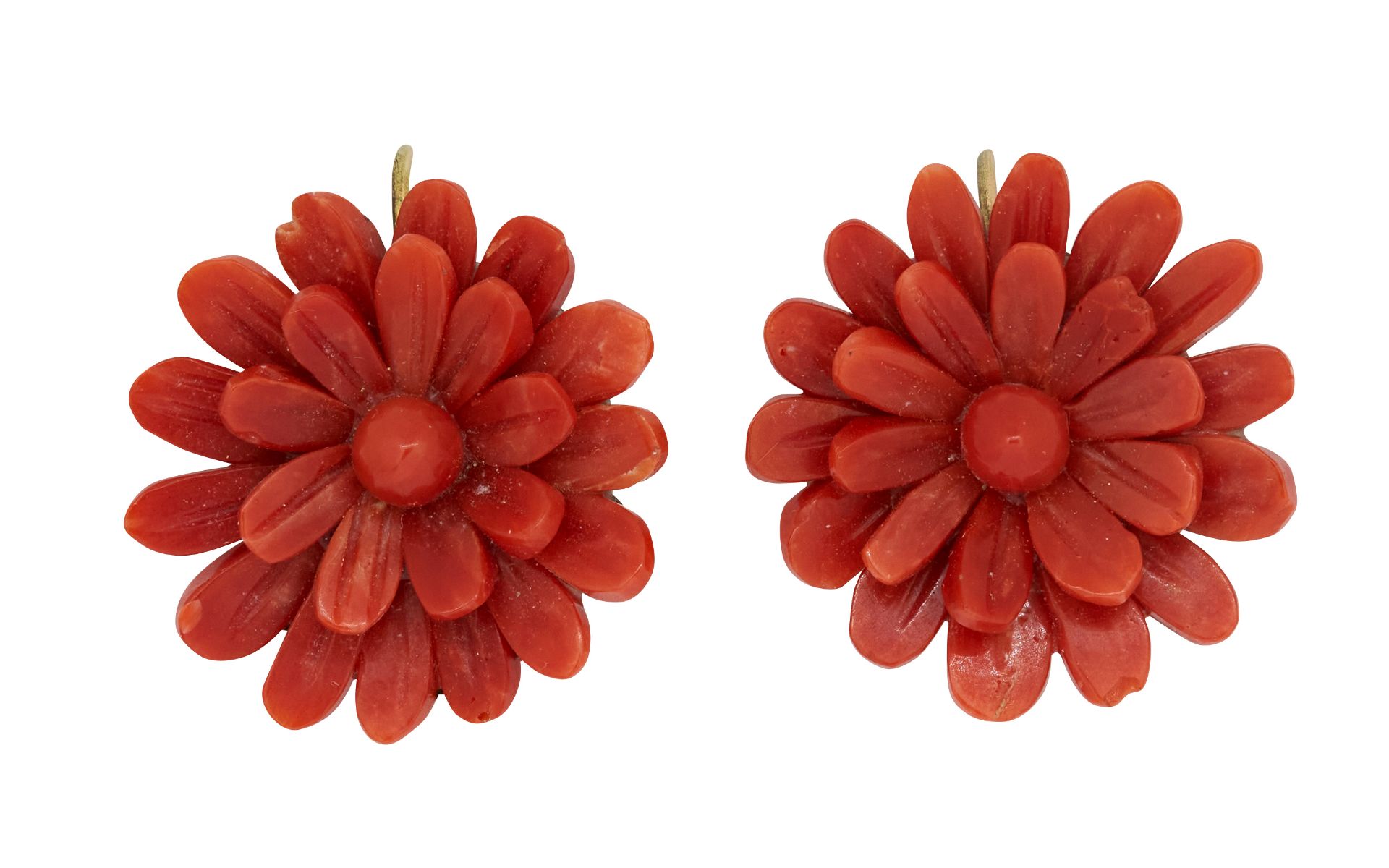 PAIR OF CORAL CARVED FLORAL EARRINGS