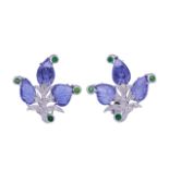 PAIR OF TANZANITE AND DIAMOND EARRINGS