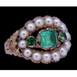 ANTIQUE EMERALD AND PEARL RING