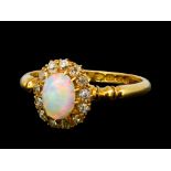 OPAL AND DIAMOND CLUSTER RING