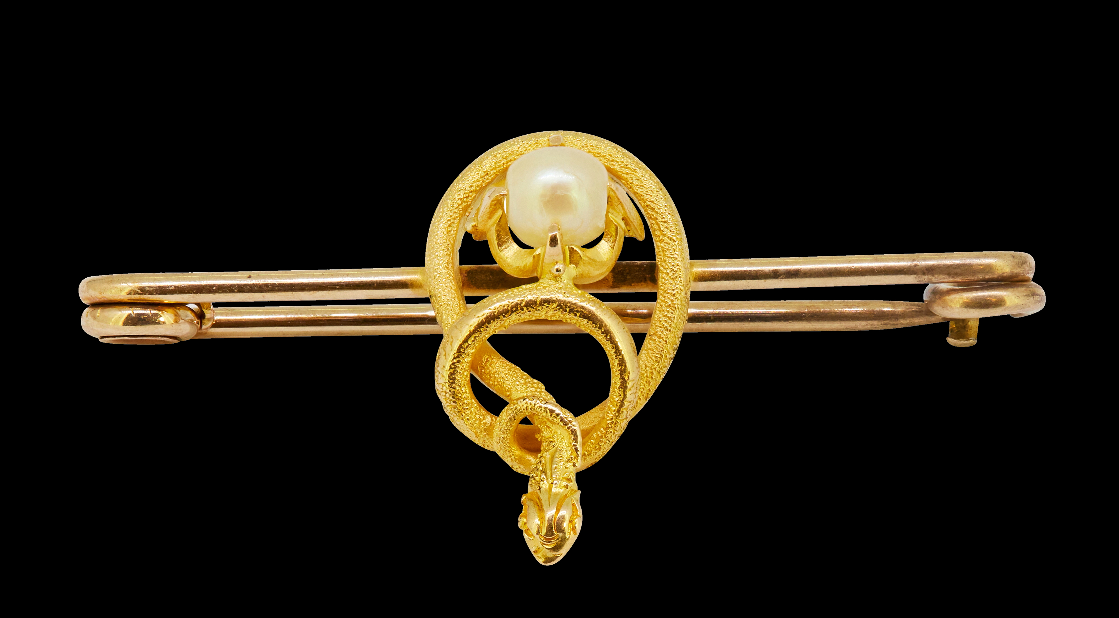 ANTIQUE SNAKE AND PEARL BROOCH