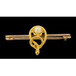 ANTIQUE SNAKE AND PEARL BROOCH