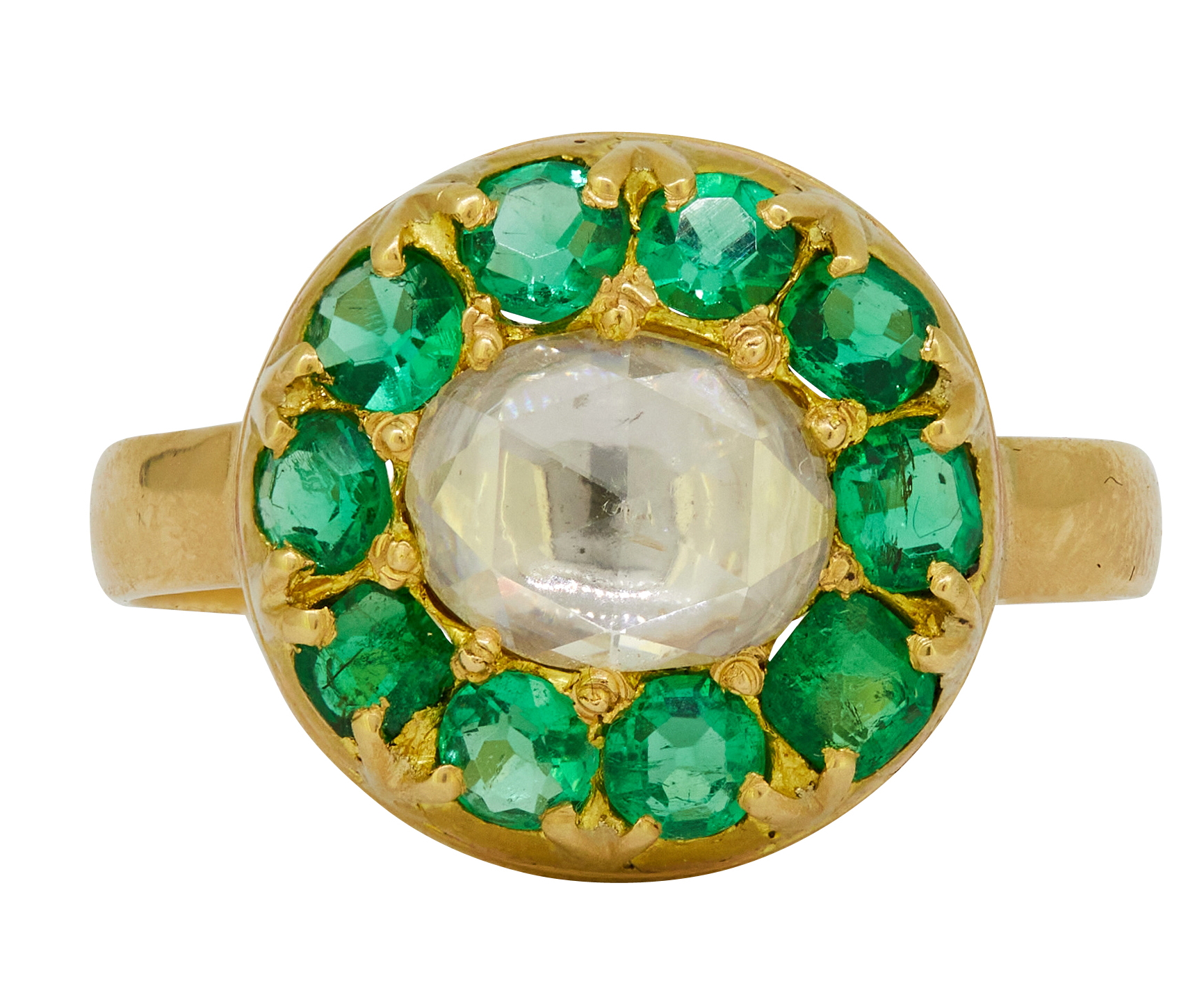 EMERALD AND DIAMOND CLUSTER RING