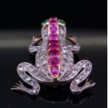 ANTIQUE DIAMOND RUBY AND EMERALD FROG BROOCH