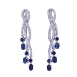 PAIR OF SAPPHIRE AND DAIMOND DROP EARRINGS