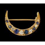 SAPPHIRE AND DIAMOND CRESCENT BROOCH