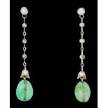 PAIR OF EMERALD AND DAIMOND DROP EARRINGS