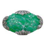 NATURAL JADE AND DIAMOND BROOCH