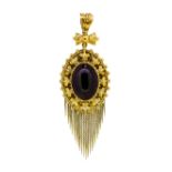 ANTIQUE VICTORIAN GARNET LOCKET PENDANT WITH TASSEL DROP