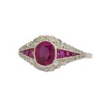 IMPORTANT RUBY AND DIAMOND ART-DECO RING