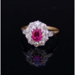 ANTIQUE PINK SAPPHIRE AND DIAMOND CLUSTER RING