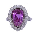 IMPORTANT PINK SAPPHIRE AND DIAMOND CLUSTER RING