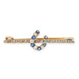 SAPPHIRE AND DIAMOND HORSE SHOE BAR BROOCH