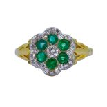 EMERALD AND DIAMOND CLUSTER RING