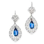 PAIR OF SAPPHIRE AND DIAMOND DROP EARRINGS