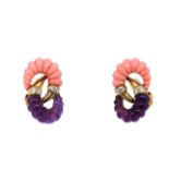 BULGARI, PAIR OF AMETHYST CORAL AND DIAMOND EARRINGS