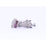 ANTIQUE DIAMOND SAPPHIRE AND RUBY HAND BROOCH