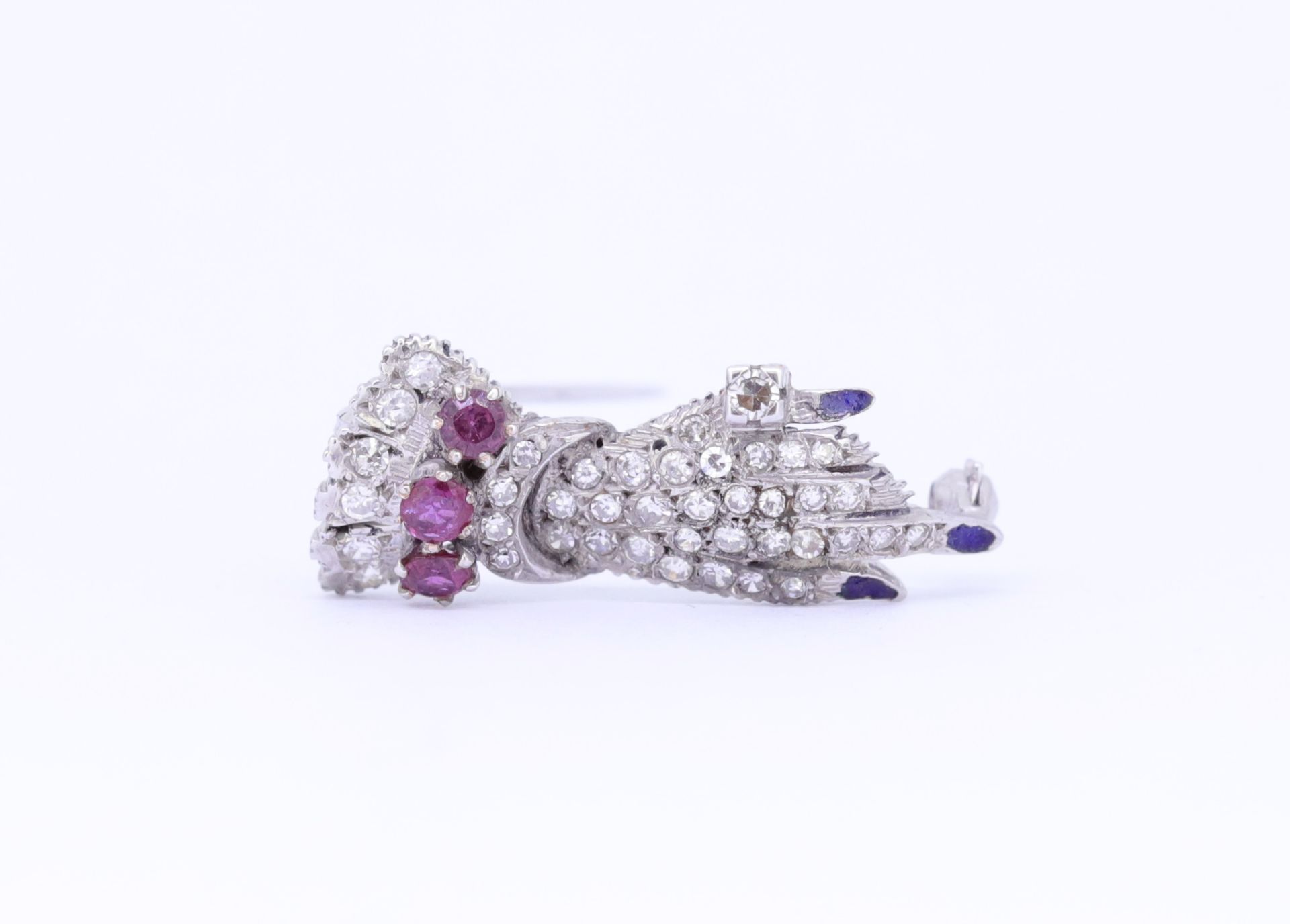 ANTIQUE DIAMOND SAPPHIRE AND RUBY HAND BROOCH