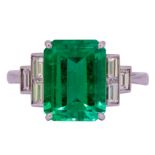 IMPORTANT 4.13 CT. COLOMBIAN EMERALD AND DIAMOND RING