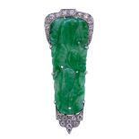 ART-DECO JADE AND DIAMOND CLIP BROOCH