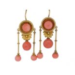 ANTIQUE VICTORIAN PAIR OF NEO-CLASSICAL CORAL DROP EARRINGS