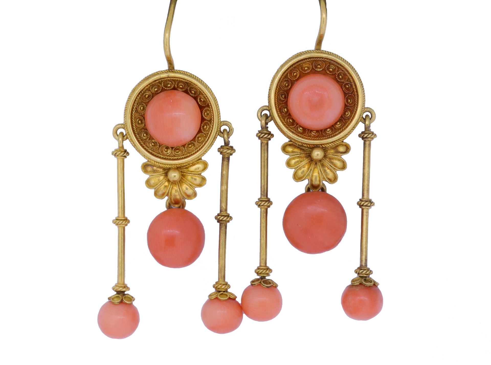 ANTIQUE VICTORIAN PAIR OF NEO-CLASSICAL CORAL DROP EARRINGS